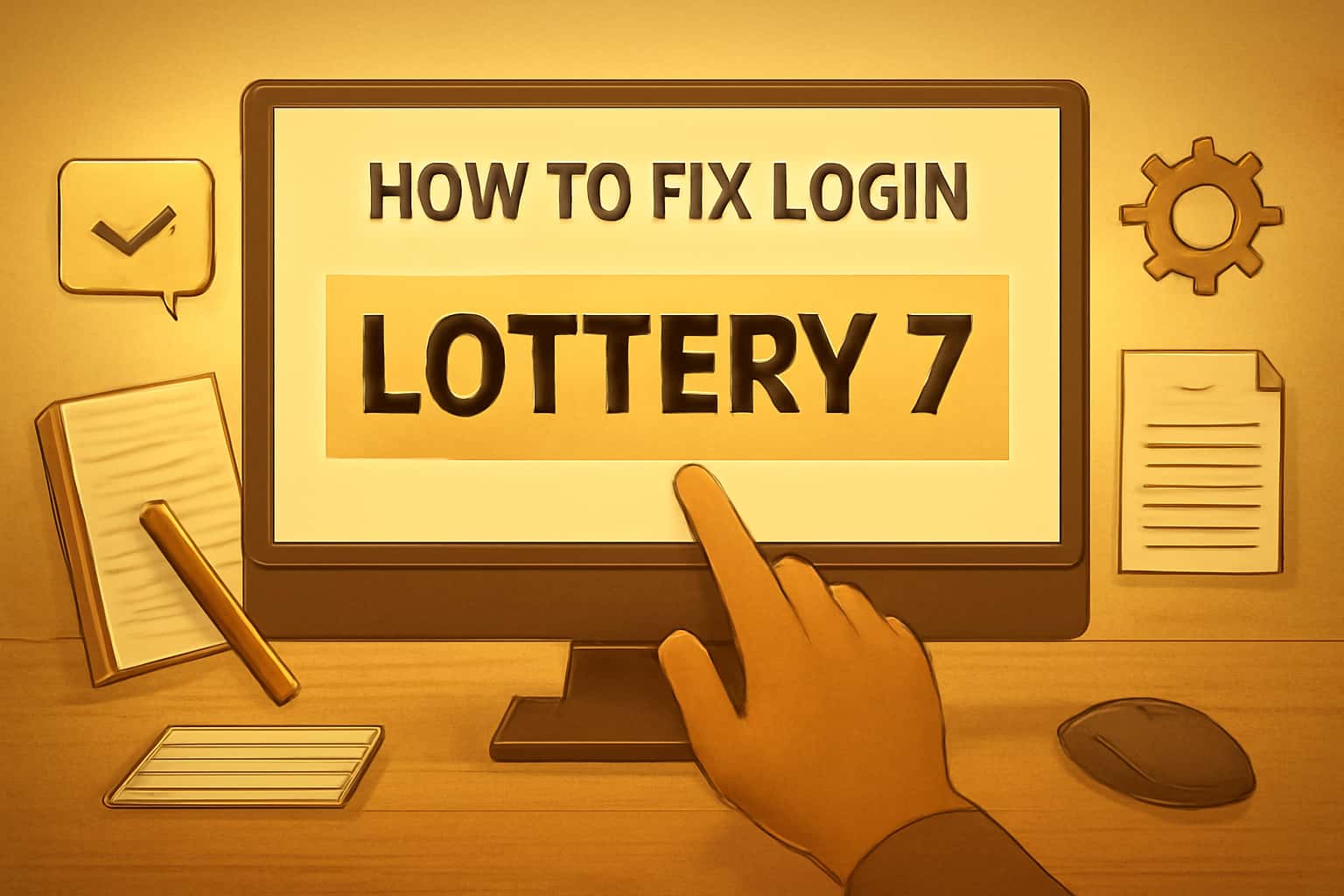 Informational scene on resolving Lottery 7 login issues.