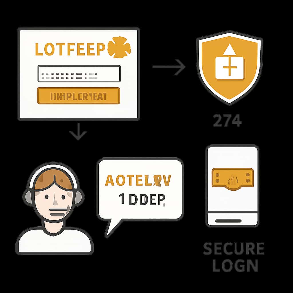 A diagram outlining secure login processes for Lottery 7 Help.